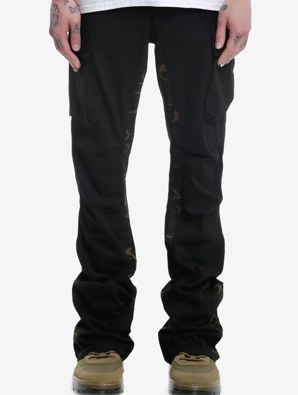 NWT American Stitch Men’s Black Cargo Flare Pants - Camo Panels - Size 34